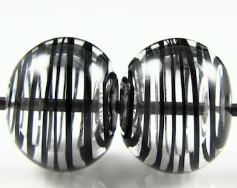 Black and Clear Swirls Lampwork Glass Bead Pairs
