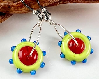 Glass Earrings, Glass Dangles, Niobium Glass Earrings, Handmade Earrings, Gift, Jewelry Gift, Hypoallergenic Earrings, Artisan Made