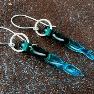 Glass Drop Earrings, Dangle Earrings, Teal Glass Drops, Twisted Glass Earrings Jewelry Gift Woman Teen Girl image 3