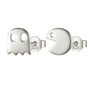 Stud Earrings, Pac Man, Fun Earrings, Ghost Earrings, Game Earrings, Small Earrings, Silver, Gift, Earrings for Child, Post Earrings Silver