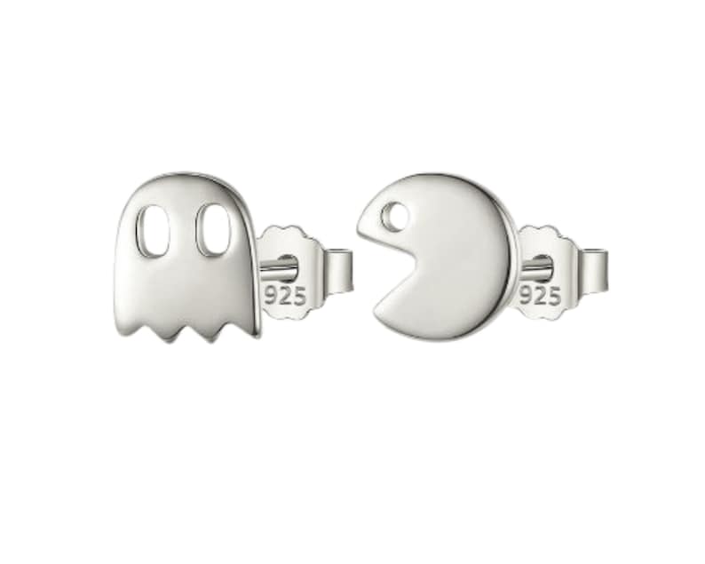 Stud Earrings, Pac Man, Fun Earrings, Ghost Earrings, Game Earrings, Small Earrings, Silver, Gift, Earrings for Child, Post Earrings Silver