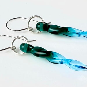 Glass Drop Earrings, Dangle Earrings, Teal Glass Drops, Twisted Glass Earrings Jewelry Gift Woman Teen Girl image 4