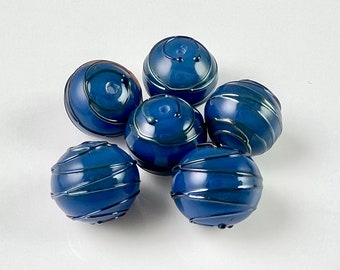 Assorted Blue Hollow Beads, Bead Sale, Round Beads, Lampwork Beads, Supplies