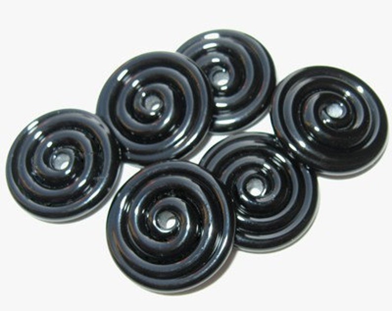 Black Lampwork Glass Discs Beads, Black Beads, Supplies, Jewelry Making Supplies, Artisan Beads image 2