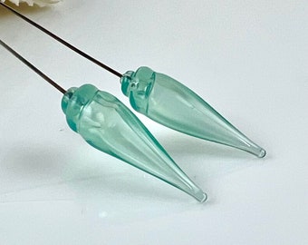 Mint Hollow Glass and Stainless Steel Headpin Pair, Hollow Glass Headpins, Glass Jewelry Supplies, Lampwork