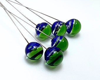 Glass Ball Headpin Set, Lampwork, Glass for Jewelry Making, Blue and Green Balls on Wire