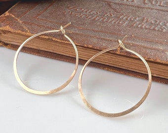 Hoops, Gold-Filled Hoops, Gold Earrings, Round Hammered Earrings, Circle Earrings, Gold Hoops, Gift, Medium Hoops, 1" Hoops, Trendy Jewelry