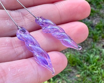 Glass Headpin Pair, Purple Headpins, Twisted Hollows, Stainless Steel Headpins, Jewelry Supplies, DIY