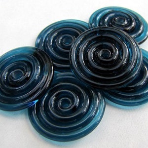 Dark Ink Blue Lampwork Glass Disc Beads, Bead Supplies, Swirl Beads, Blue Glass, Jewelry Making Supplies