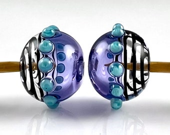 Black Swirl and Purple Blue Hollow Lampwork Beads, Round Beads, Jewelry Supplies, Beads, Beads for Earrings, Glass Beads