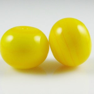 Lemon Yellow Hollow Lampwork Glass Bead Pairs image 2