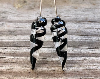 Black Swirl Hollow Glass and Stainless Steel Headpin Pair