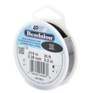 Beadalon 49 Strand Bead Stringing Wire 0.015&quot; 30ft Spool, Black Flexible Wire for Jewelry Making, JW10B-0