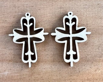 Wood Earring Blanks, Laser Cut Supplies for Jewelry and Crafts, Unfinished Ornate Cross Cutout