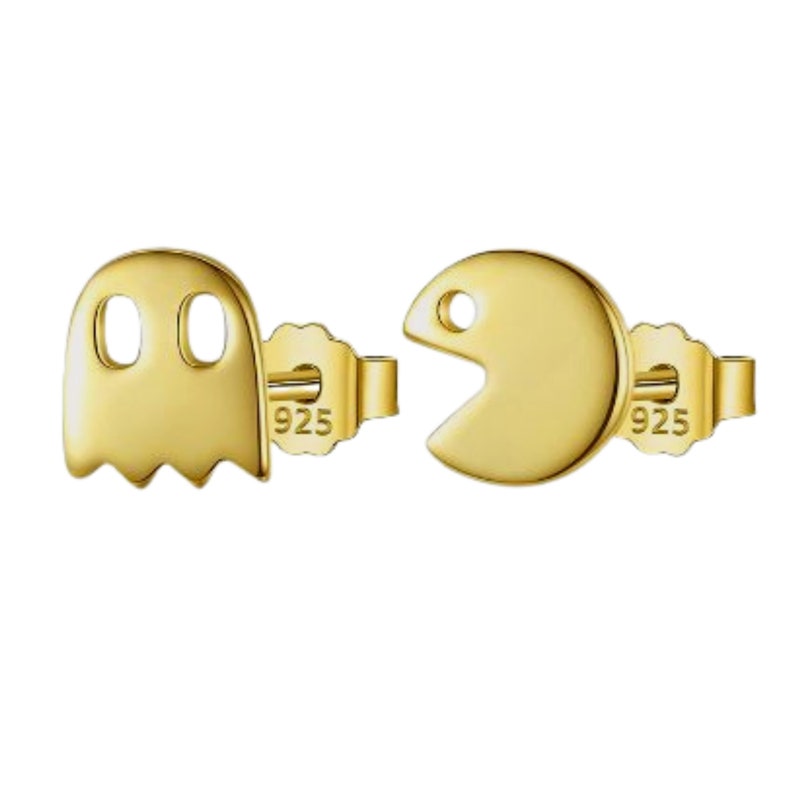 Stud Earrings, Pac Man, Fun Earrings, Ghost Earrings, Game Earrings, Small Earrings, Silver, Gift, Earrings for Child, Post Earrings Gold