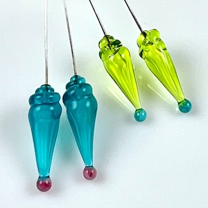 Glass and Stainless Steel Headpin Pairs, 2 Pairs, Glass Jewelry Supplies, Lampwork