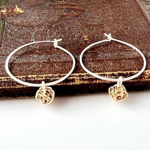 Hoop Earrings, Sterling Silver Knots, Mixed Metal Jewelry, Handmade Artisan Crafted, Birthday Gift for Her