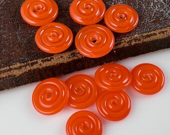 Orange Crush Small Bead Discs, Swirl Beads, Round Disc Bead Supplies, Orange Beads, Flat Beads, Lampwork Beads, Jewelry Supplies