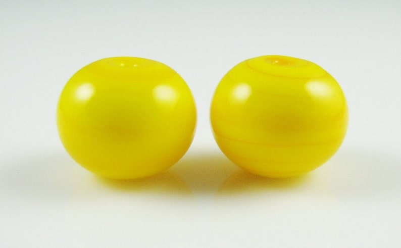 Lemon Yellow Hollow Lampwork Glass Bead Pairs image 1