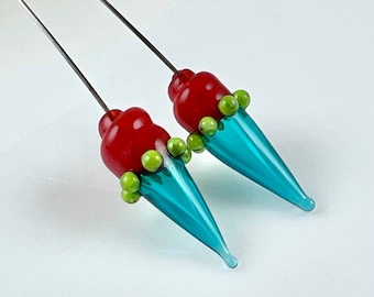 Glass and Stainless Steel Headpin Pair, Hollow Glass Headpins, Glass Jewelry Supplies, Lampwork