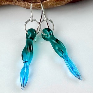 Glass Drop Earrings, Dangle Earrings, Teal Glass Drops, Twisted Glass Earrings Jewelry Gift Woman Teen Girl image 2