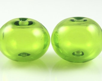 Glass Hollow Bead Lime Green Lampwork Round Lightweight Bead Set for Jewelry Making