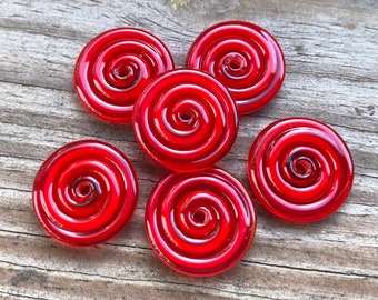 Firecracker Red Regular Size Lampwork Glass Disc Beads-Set of 6