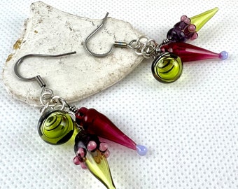 Glass Dangle Earrings for Women and Girls, Lampwork beads, jewelry, gift