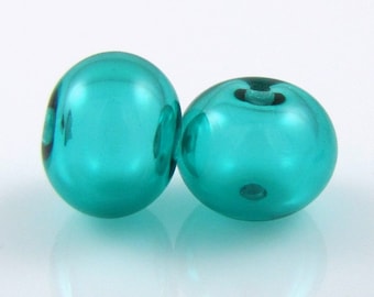 Teal Hollow Lampwork Glass Bead Pair