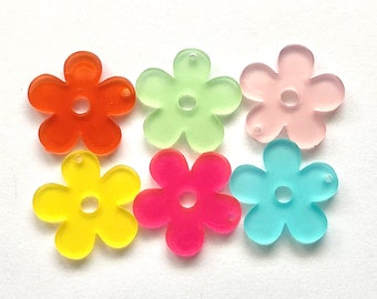 Resin Flower Beads, Bright Beads, Assorted Color Flowers, Flower Dangle Beads, Loose Resin Beads, Pair, Jewelry Components, Flower Dangles