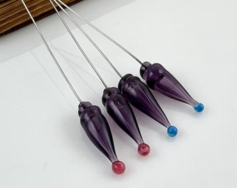 Purple and Blue Glass and Stainless Steel Headpin Pair, Hollow Glass Headpins, Glass Jewelry Supplies, Lampwork