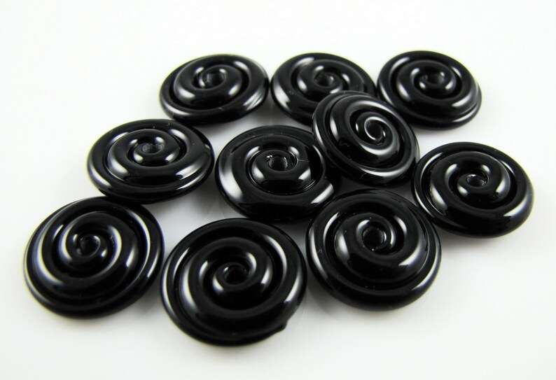 Black Small Lampwork Glass Spacer Disc Beads-Set of 10 image 2