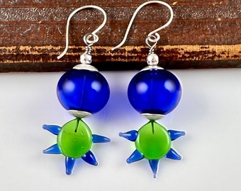 Glass Earrings, Hollow Beads, Blue Earrings, Earrings, Earrings for Women, Dangle Earring, Modern Earrings, Artisan Handmade, Beaded Jewelry