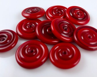 Dark Red Small Lampwork Glass Spacer Disc Beads-Set of 10