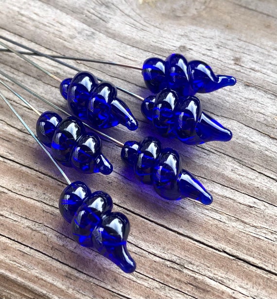 Cobalt Blue Glass Headpin Set, Lampwork Jewelry Supplies, Glass Beads on Wire