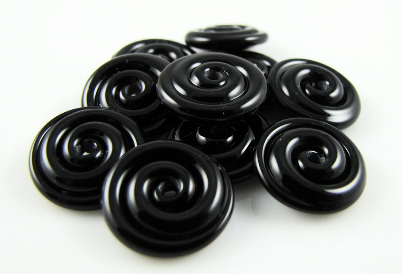 Black Small Lampwork Glass Spacer Disc Beads-Set of 10 image 1