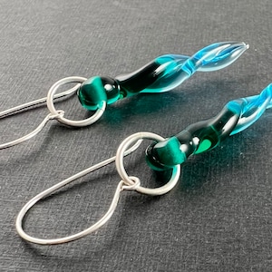 Glass Drop Earrings, Dangle Earrings, Teal Glass Drops, Twisted Glass Earrings Jewelry Gift Woman Teen Girl image 1