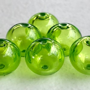 Lime Green mini hollow bead set of 6, bead supplies, jewelry making supplies, small beads, round beads for jewelry