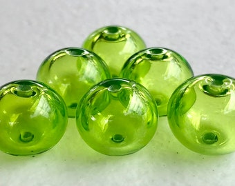 Lime Green mini hollow bead set of 6, bead supplies, jewelry making supplies, small beads, round beads for jewelry