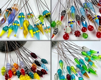 Mix of Assorted Lampwork Glass Headpins, Handmade Jewelry Supplies, Artisan Crafted, Set of 20