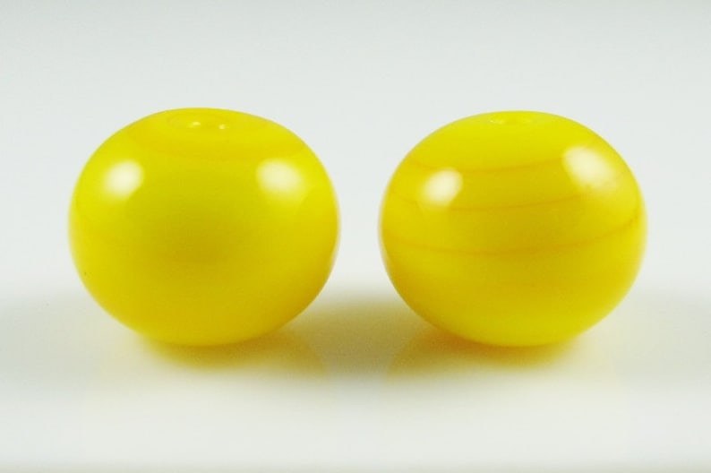 Lemon Yellow Hollow Lampwork Glass Bead Pairs image 3