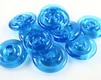 Aqua Mini Lampwork Glass Spacer Disc Beads-Set of 10