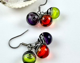 Glass Earrings, Hollow Bead Jewelry, Earrings for Women, Dangle Earring, Modern Earrings, Artisan Handmade, Beaded Jewelry