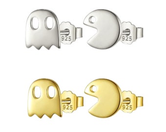 Stud Earrings, Pac Man, Fun Earrings, Ghost Earrings, Game Earrings, Small Earrings, Silver, Gift, Earrings for Child, Post Earrings