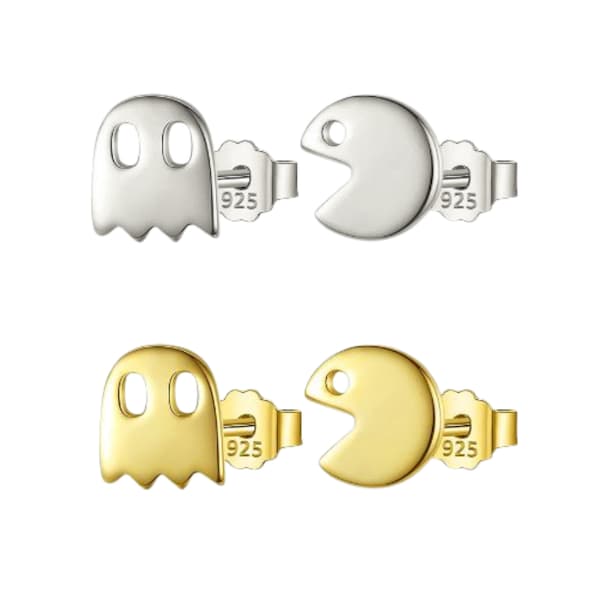 Stud Earrings, Pac Man, Fun Earrings, Ghost Earrings, Game Earrings, Small Earrings, Silver, Gift, Earrings for Child, Post Earrings