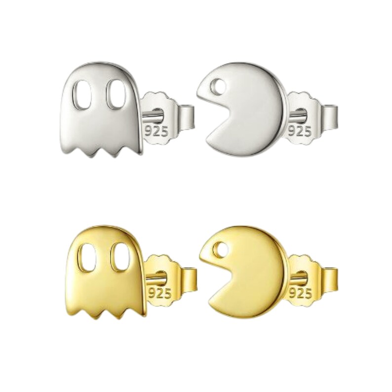 Stud Earrings, Pac Man, Fun Earrings, Ghost Earrings, Game Earrings, Small Earrings, Silver, Gift, Earrings for Child, Post Earrings image 1