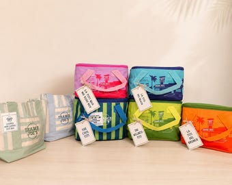 Trader Joes Mini Cooler including Striped Mini Canvas Tote Bag Gift Set with Latina Personality Inspired Accessories