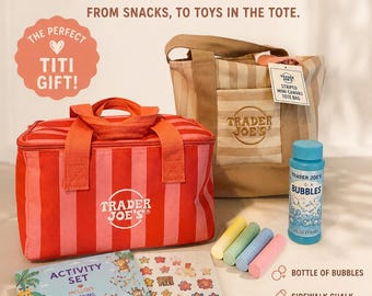 Trader Joe’s mini collection.  Pastel beige  tote + pink stripes mini cooler (only 2 left :(