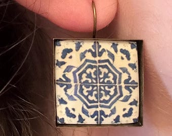 Iberian tile design earrings, Lever back, Portuguese jewelry, Handmade Costume jewelry, bridesmaid gift, drop earrings, travel for her