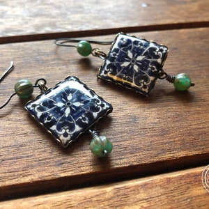 Italian jewelry, Italian earrings, Italian tile, Wanderlust Jewelry, large Statement Earrings, Italy gift, travel gift, Roman jewelry, Rome imagem 1